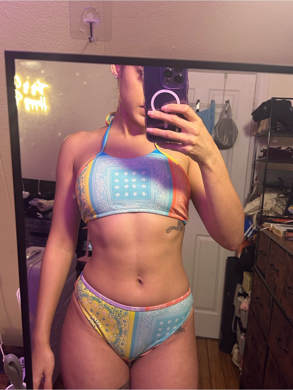 Amiani Pastel Bandana Print High Waist Bikini Set 🌈🏖️